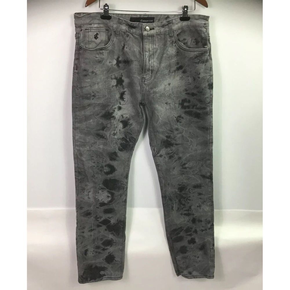 Rocawear Mens Jeans Distressed‎ black gray Stonewashed Pants StreetWear Sz 40X32 - Picture 2 of 6